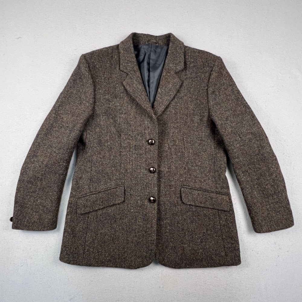 Harris Tweed Wool Blazer Womens 14 Jacket Wool Herringbone Scottish Coat - Picture 12 of 16